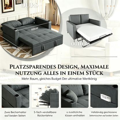 YODOLLA 3-in-1 Schlafsofa 160cm, 2-Sitzer Sofa, Dunkelgrau