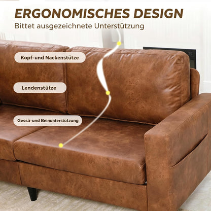 YODOLLA 3-Sitzer-Schlafsofa aus Kunstleder, 200 cm breit, braun