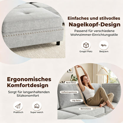 YODOLLA Ecksofa 225 cm L-förmiges Sofa mit verschiebbarem Hocker, Grau