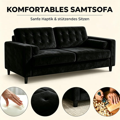 YODOLLA Sofa 3 Sitzer 208cm Schlafsofa Couch, Schwarz