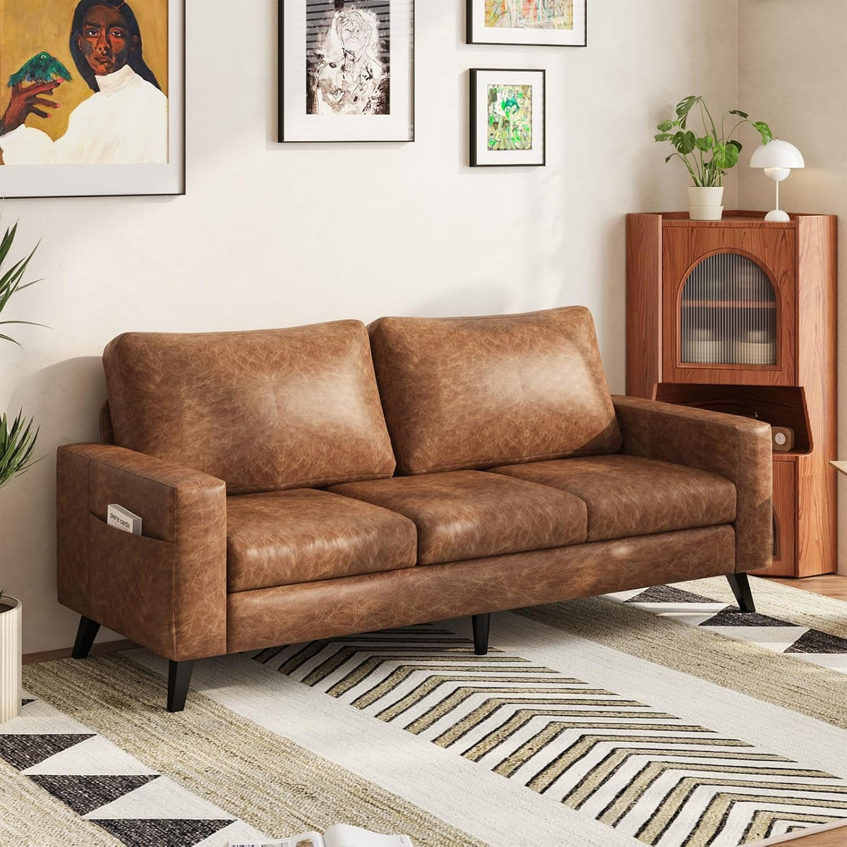 YODOLLA 3-Sitzer-Schlafsofa aus Kunstleder, 200 cm breit, braun