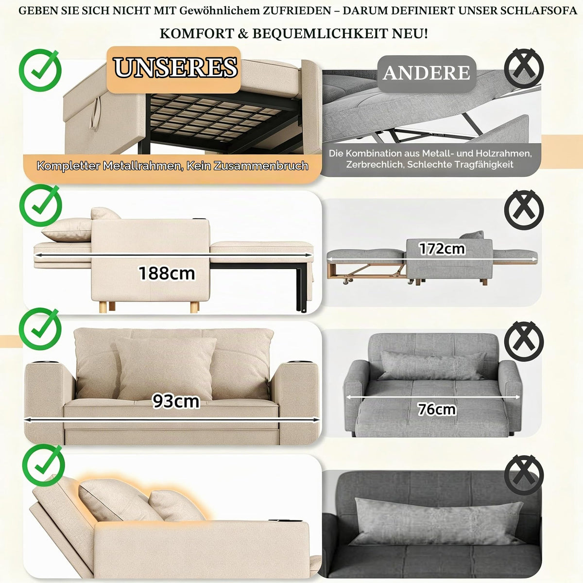 YODOLLA Schlafsofa, 36 Zoll verwandelbarer Stuhl mit Bettfunktion, beige