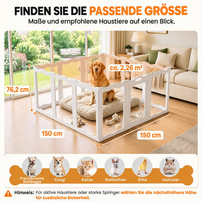 YODOLLA Klarer Acryl-Welpenlaufstall für Wohnung, 76cm Höhe, 12 Stück, Weiß