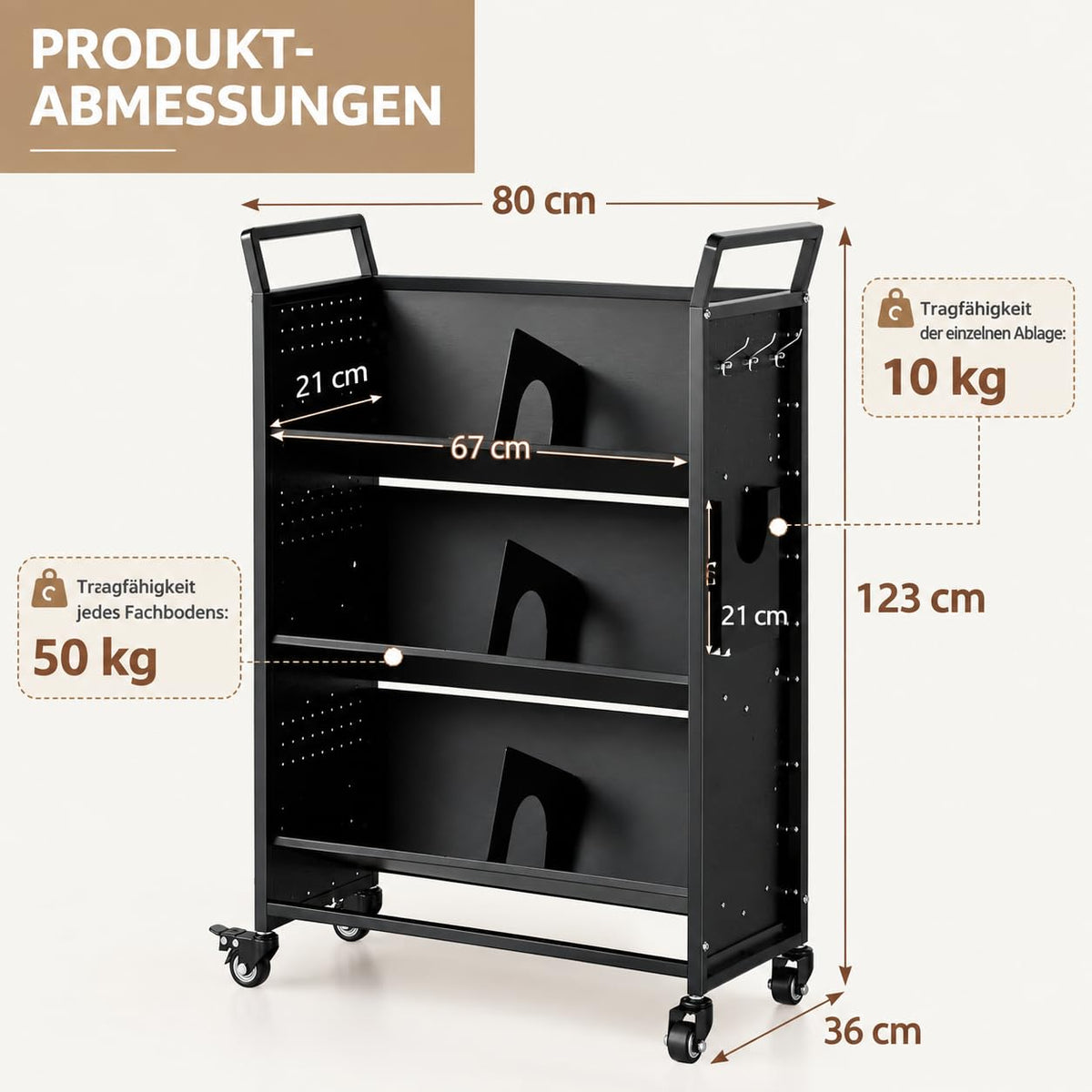 YODOLLA 2-in-1 Bücherwagen 160kg Tragkraft, Universeller Transportwagen