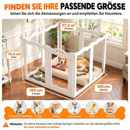 YODOLLA Klarer Acryl-Welpenlaufstall für Wohnung, 76cm Höhe, 8 Stück, Weiß