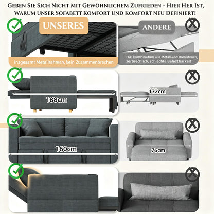 YODOLLA 3-in-1 Schlafsofa 160cm, 2-Sitzer Sofa, Dunkelgrau