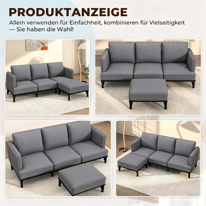 YODOLLA Ecksofa, L-förmiges Modulsofa, 3-Sitzer mit Ottomane, grau