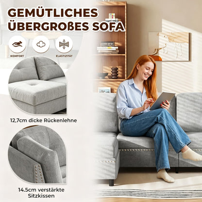 YODOLLA Ecksofa 225 cm L-förmiges Sofa mit verschiebbarem Hocker, Grau