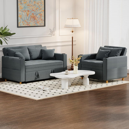 YODOLLA 3-in-1 Schlafsofa 160cm, 2-Sitzer Sofa, Dunkelgrau