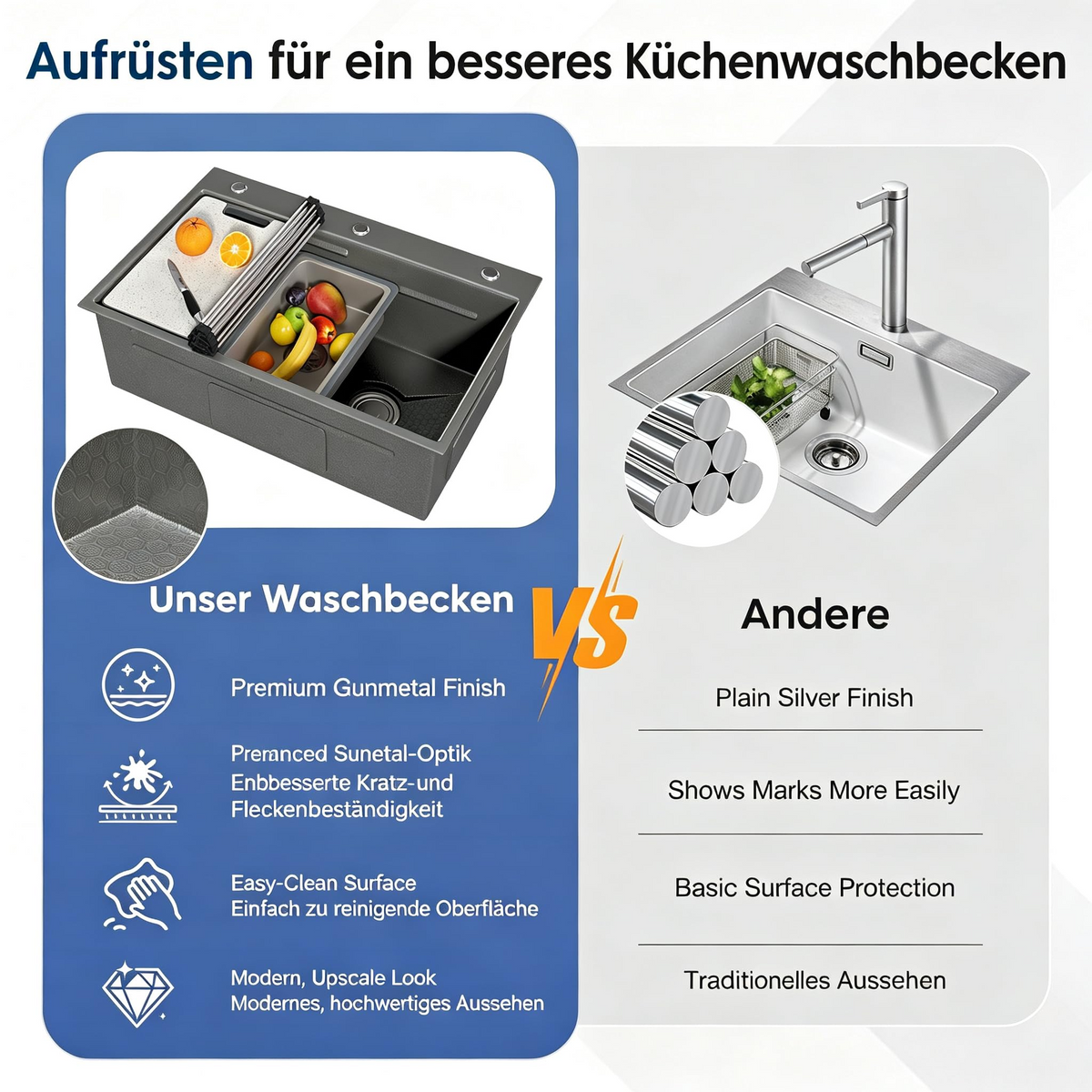YODOLLA Küchenspüle, 84x48cm Edelstahl 1 Becken mit Armatur