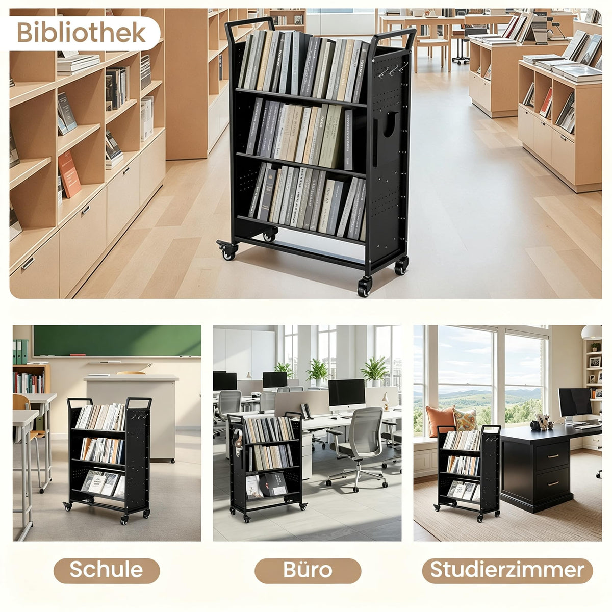 YODOLLA 2-in-1 Bücherwagen 160kg Tragkraft, Universeller Transportwagen