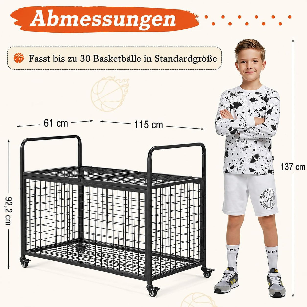 YODOLLA Ballwagen Rollwagen, großer Sportgeräte-Organizer