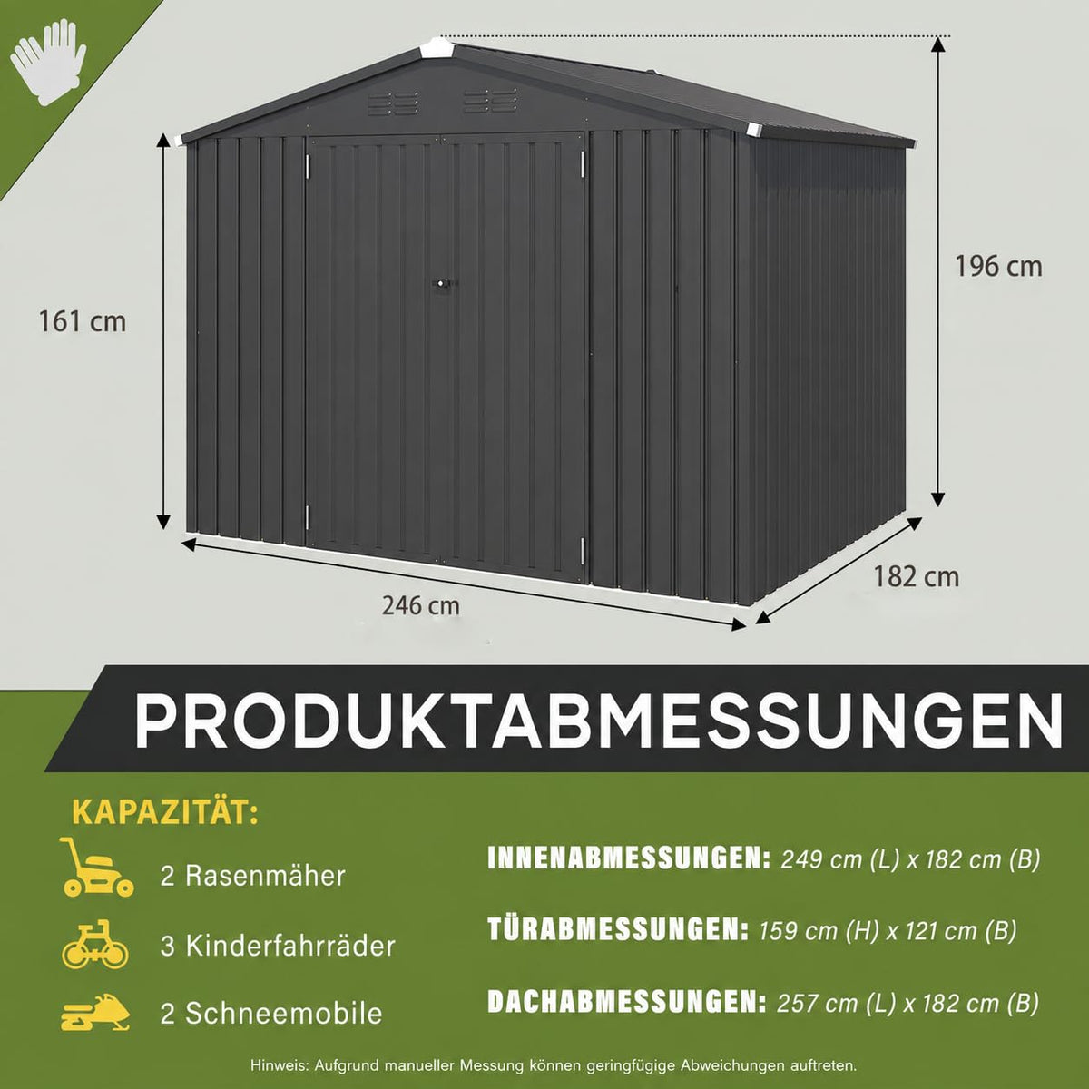 YODOLLA Großes XXL Gerätehaus Metall, 257x181x196cm Geräteschuppen, Grau