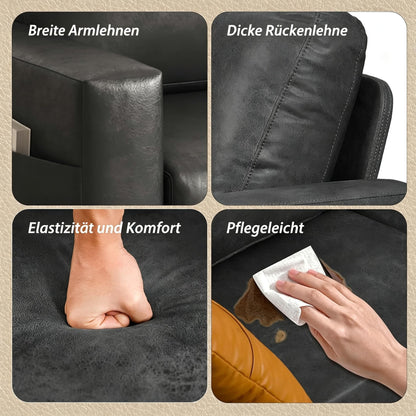 YODOLLA 3-Sitzer-Schlafsofa aus Kunstleder, 200 cm breit, schwarz