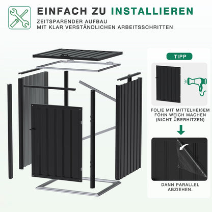 YODOLLA Mülltonnenbox für 240-Liter-Mülltonnen, Stahl-Mülltonnenabdeckung, Grau