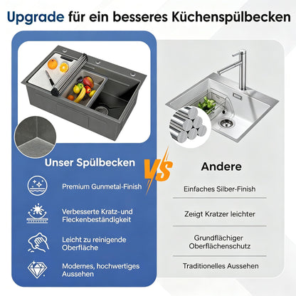 YODOLLA 84 x 48 cm Küchenspüle mit 1 Becken (Einbau / Aufsatz) – ohne Armatur