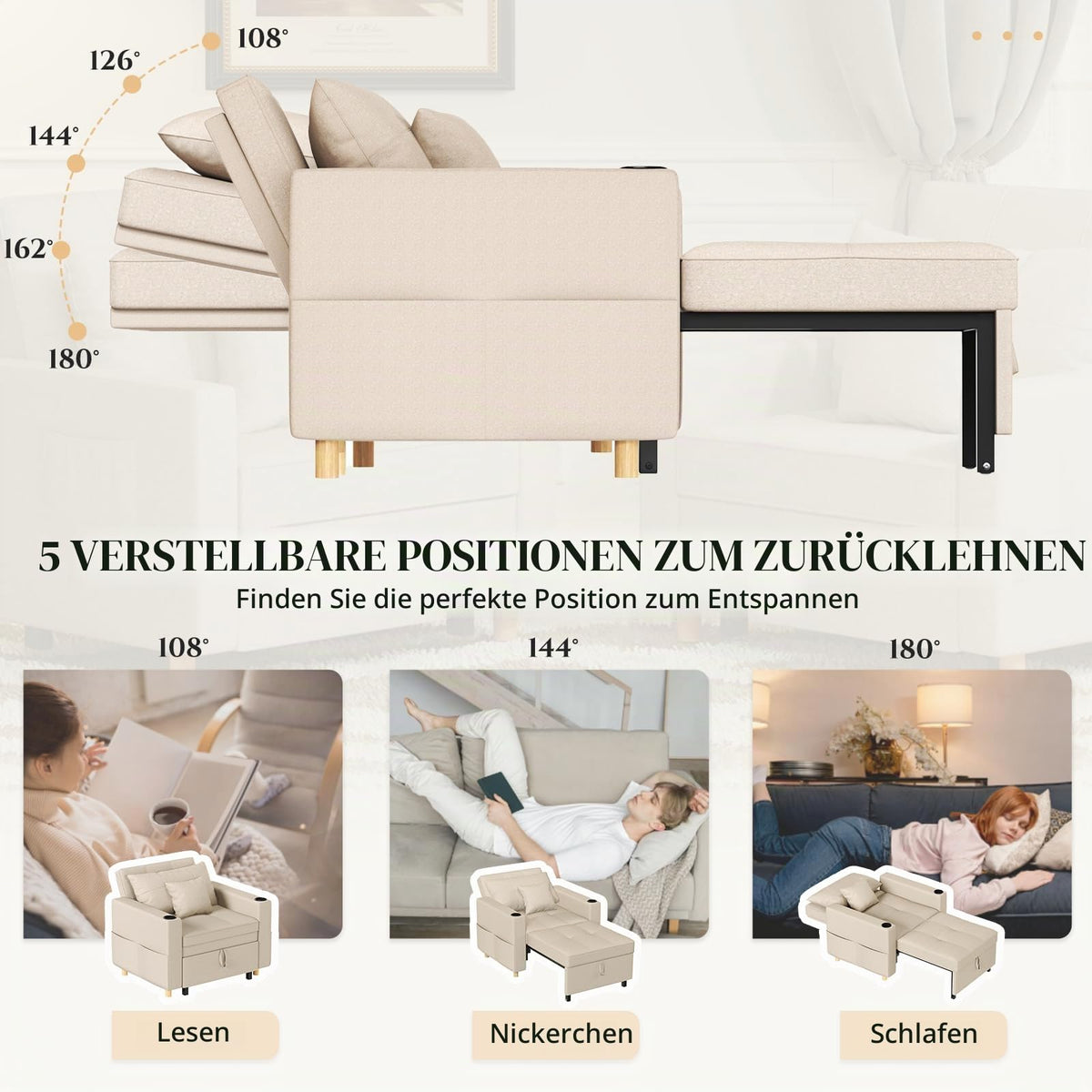 YODOLLA Schlafsofa, 36 Zoll verwandelbarer Stuhl mit Bettfunktion, beige