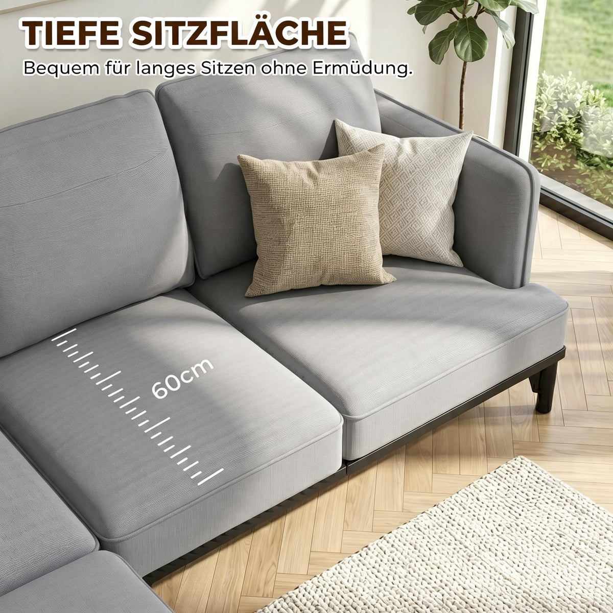 YODOLLA Ecksofa, L-förmiges Modulsofa, 3-Sitzer mit Ottomane, grau