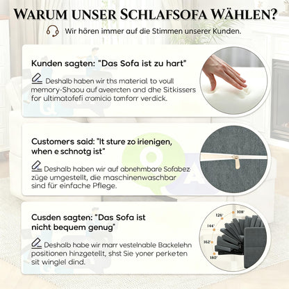 YODOLLA 3-in-1 Schlafsofa 160cm, 2-Sitzer Sofa, Dunkelgrau