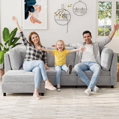 YODOLLA Ecksofa 225 cm L-förmiges Sofa mit verschiebbarem Hocker, Grau