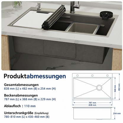 YODOLLA Küchenspüle, 84x48cm Edelstahl 1 Becken mit Armatur