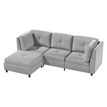 YODOLLA Ecksofa 225 cm L-förmiges Sofa mit verschiebbarem Hocker, Grau