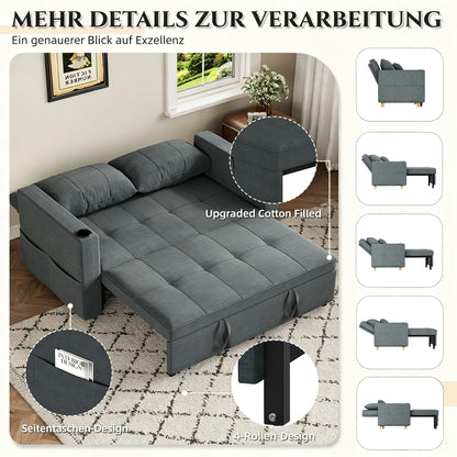 YODOLLA 3-in-1 Schlafsofa 160cm, 2-Sitzer Sofa, Dunkelgrau