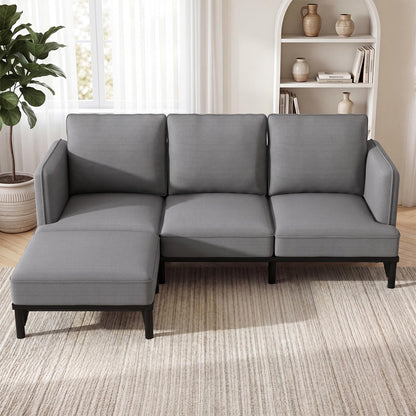 YODOLLA Ecksofa, L-förmiges Modulsofa, 3-Sitzer mit Ottomane, grau